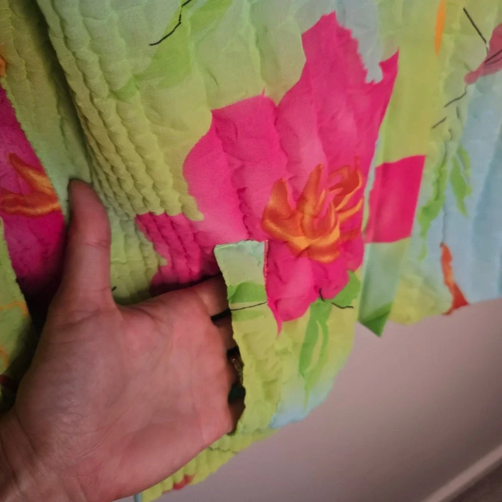 UBU Reversible Y2K Crinkle Jacket Womens Medium Green Pink Blue Zip Front - Picture 4 of 12